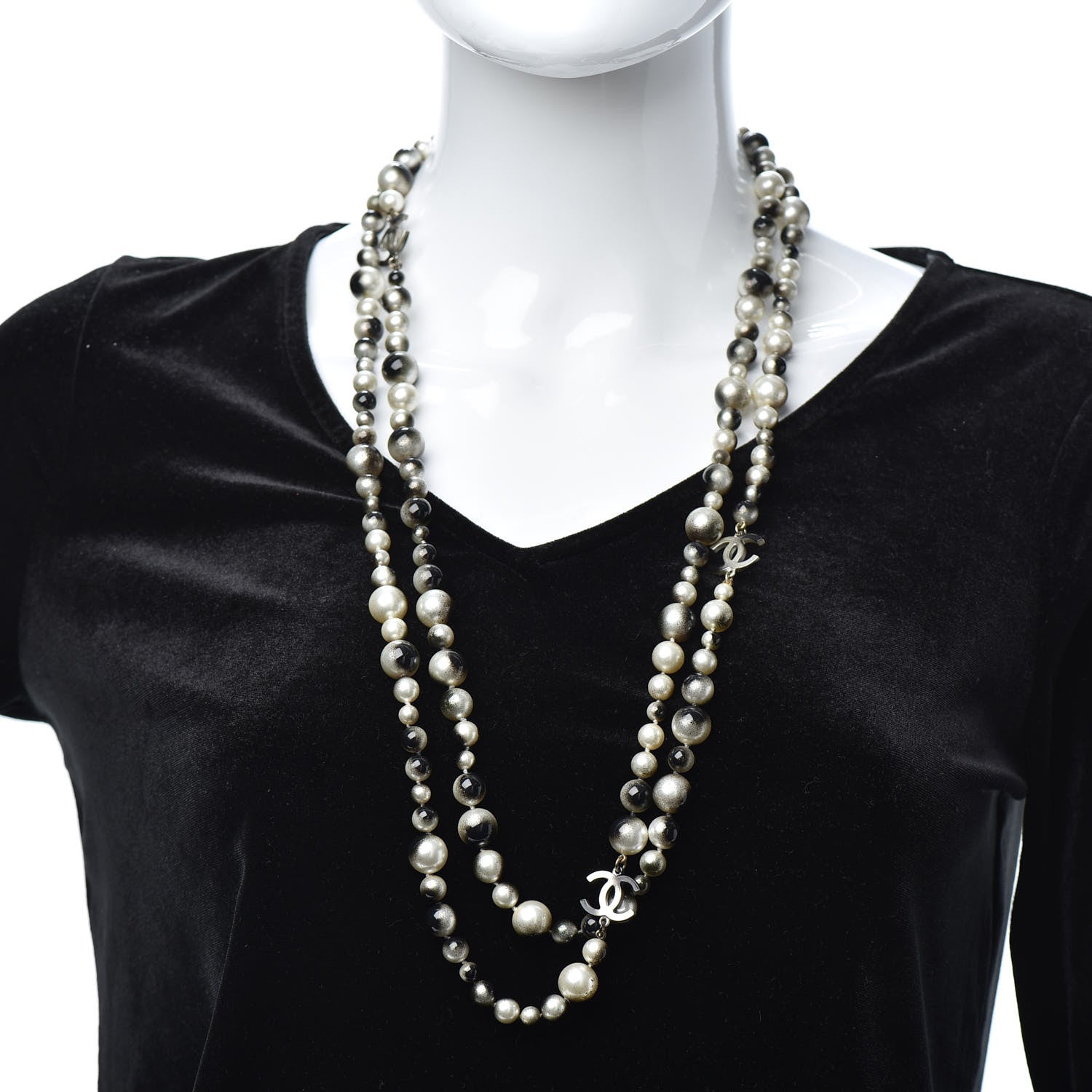 Chanel Pearl CC Long Necklace Gold White Black 2 of 4