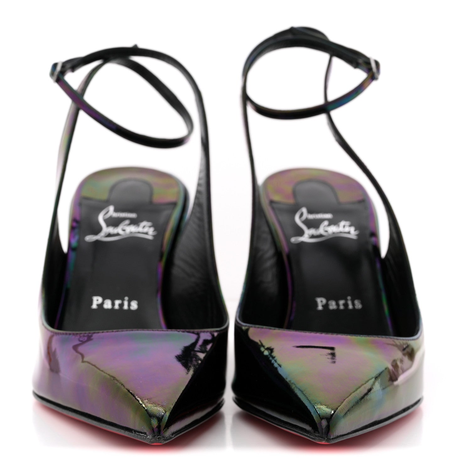 Christian Louboutin Patent Iridescent Sling Condorage 85 Wedge Pumps 37 Black 3 of 11