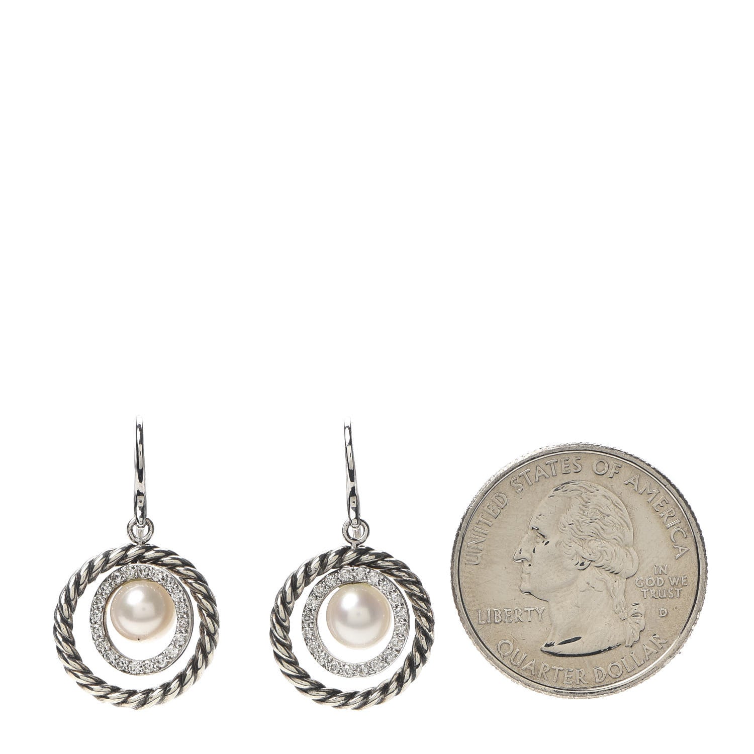 David Yurman Sterling Silver Pearl Diamond Mobile Circle Earrings 2 of 4