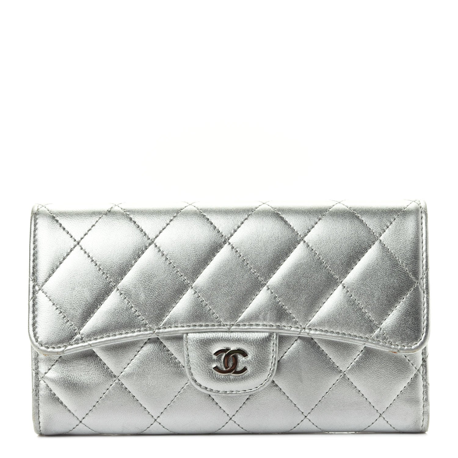Chanel Metallic Lambskin Quilted Long Flap Wallet Silver 1 of 4