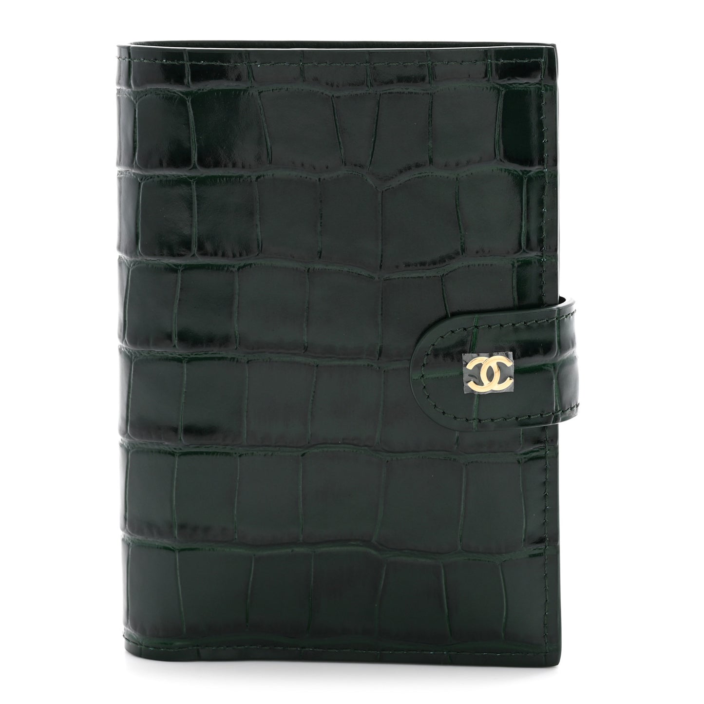 Calfskin Crocodile Embossed Crococo Passport Holder Emerald