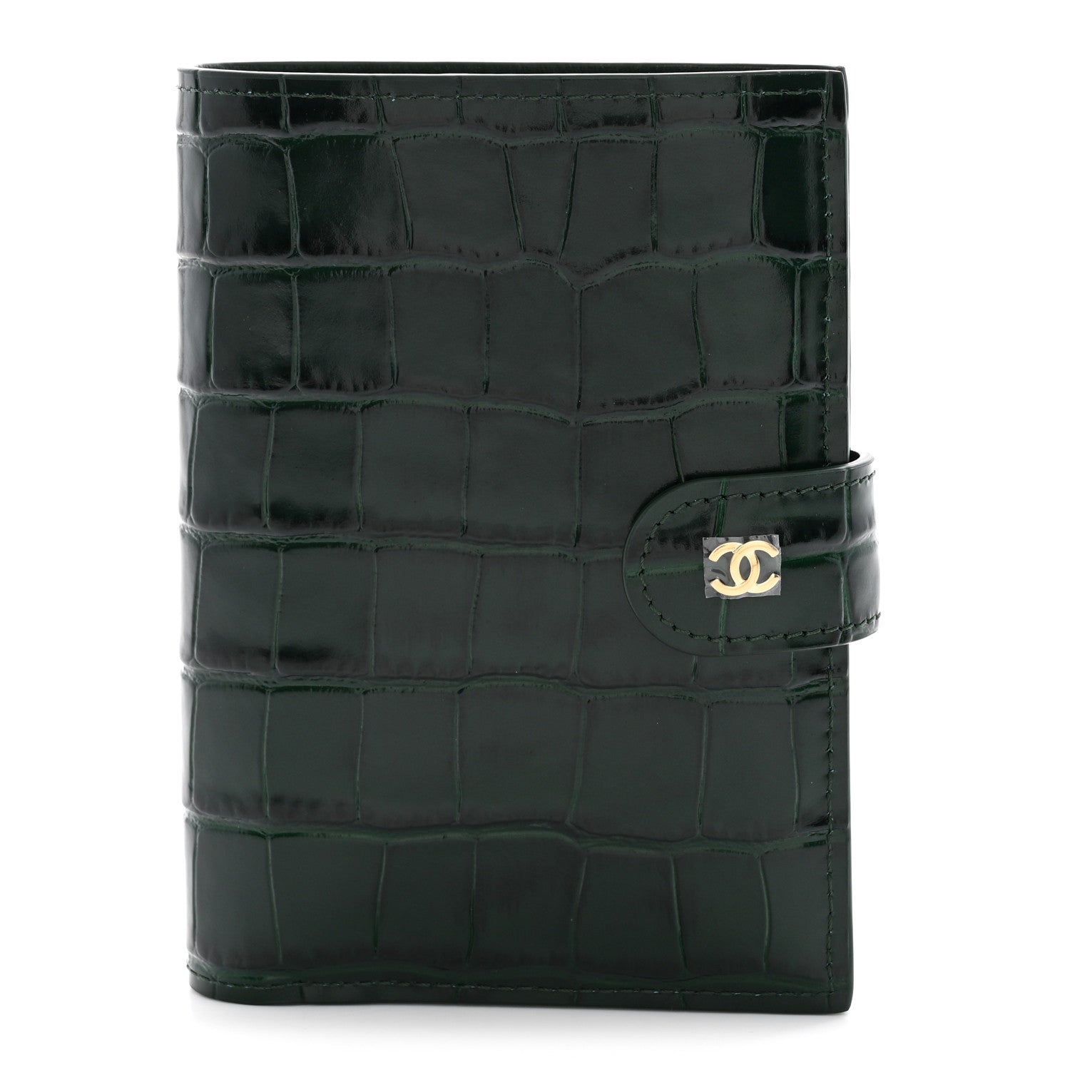 Chanel Calfskin Crocodile Embossed Crococo Passport Holder Emerald 1 of 8