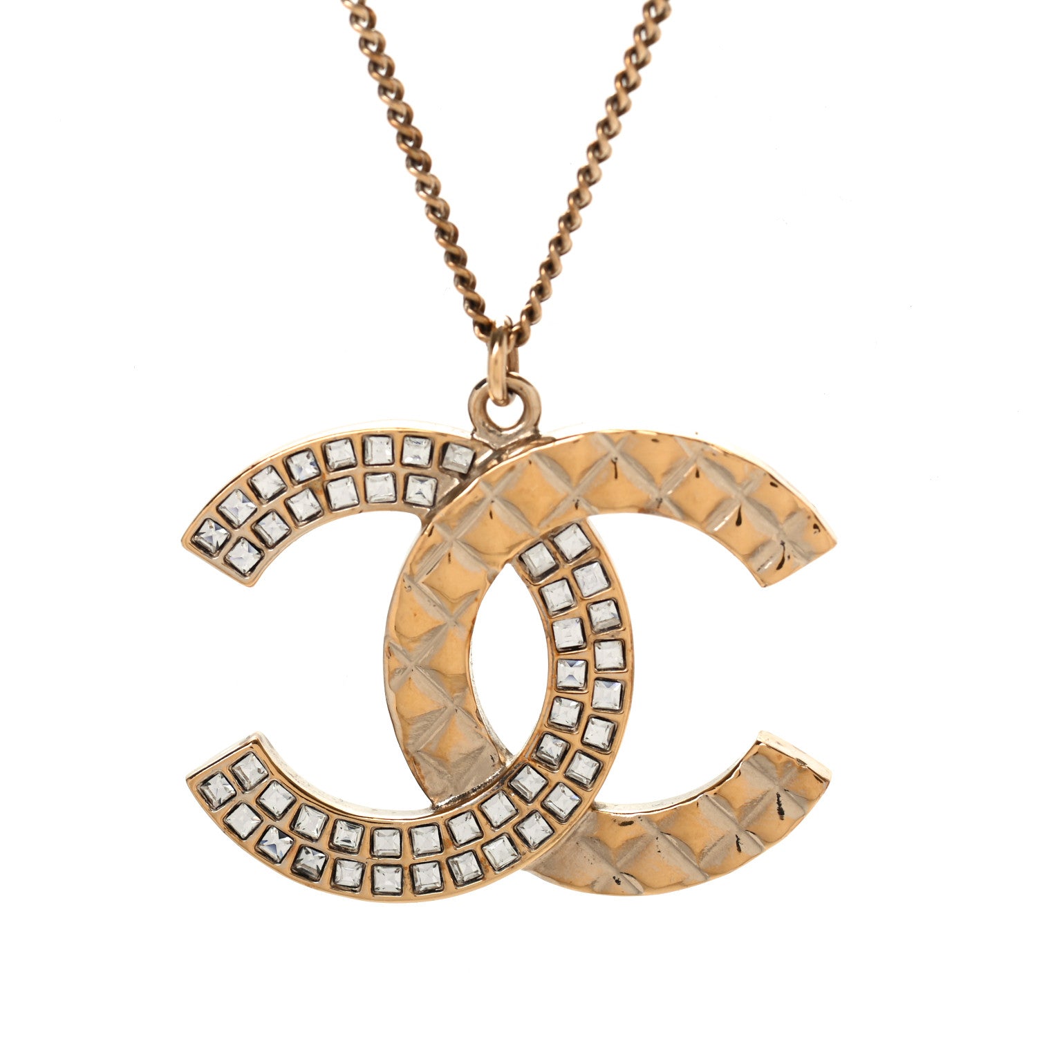 Chanel Baguette Crystal Quilted CC Pendant Necklace Gold 3 of 4