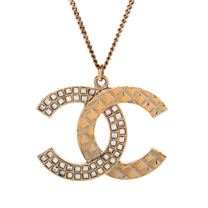 Chanel Baguette Crystal Quilted CC Pendant Necklace Gold 3 of 4
