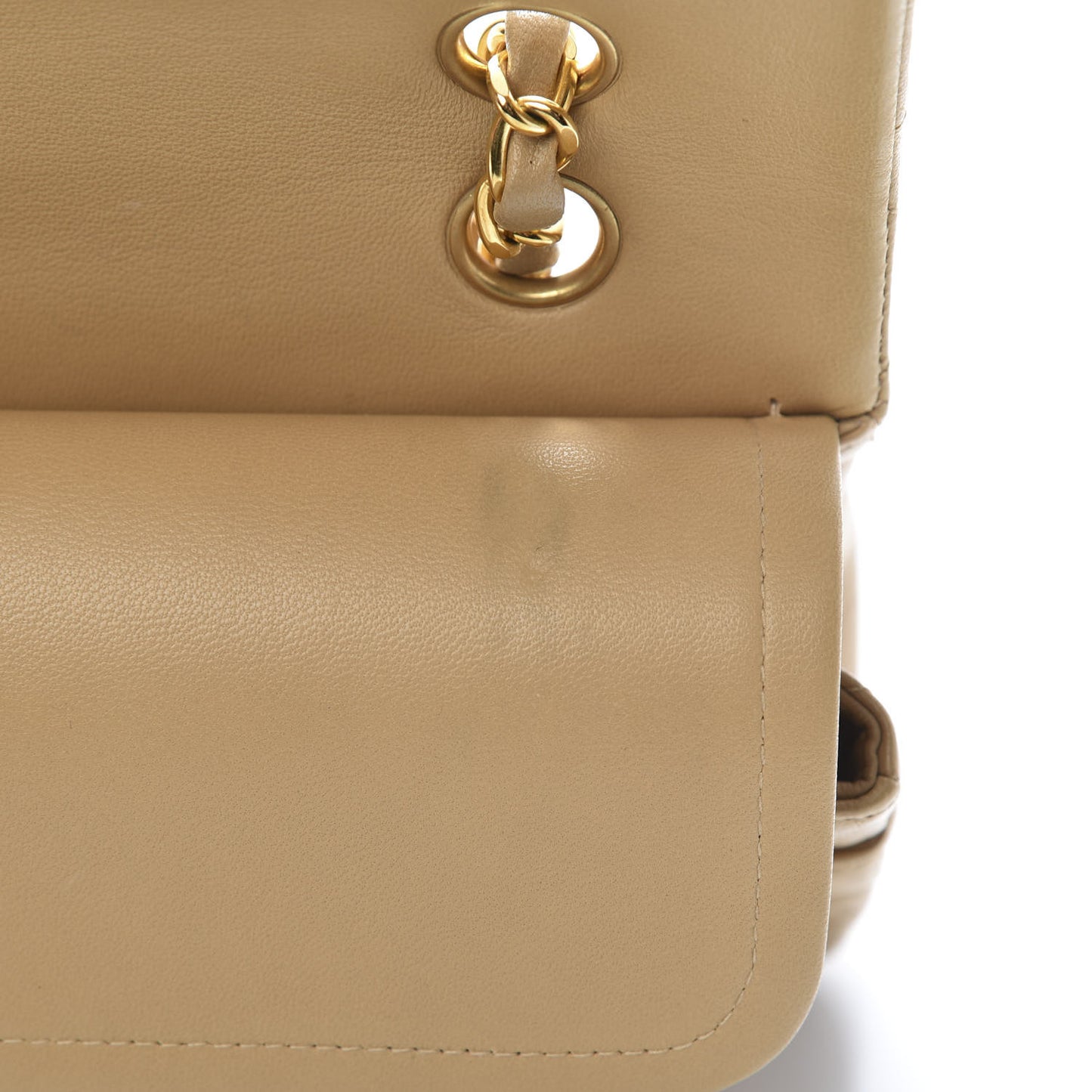 Lambskin Quilted Medium Double Flap Beige