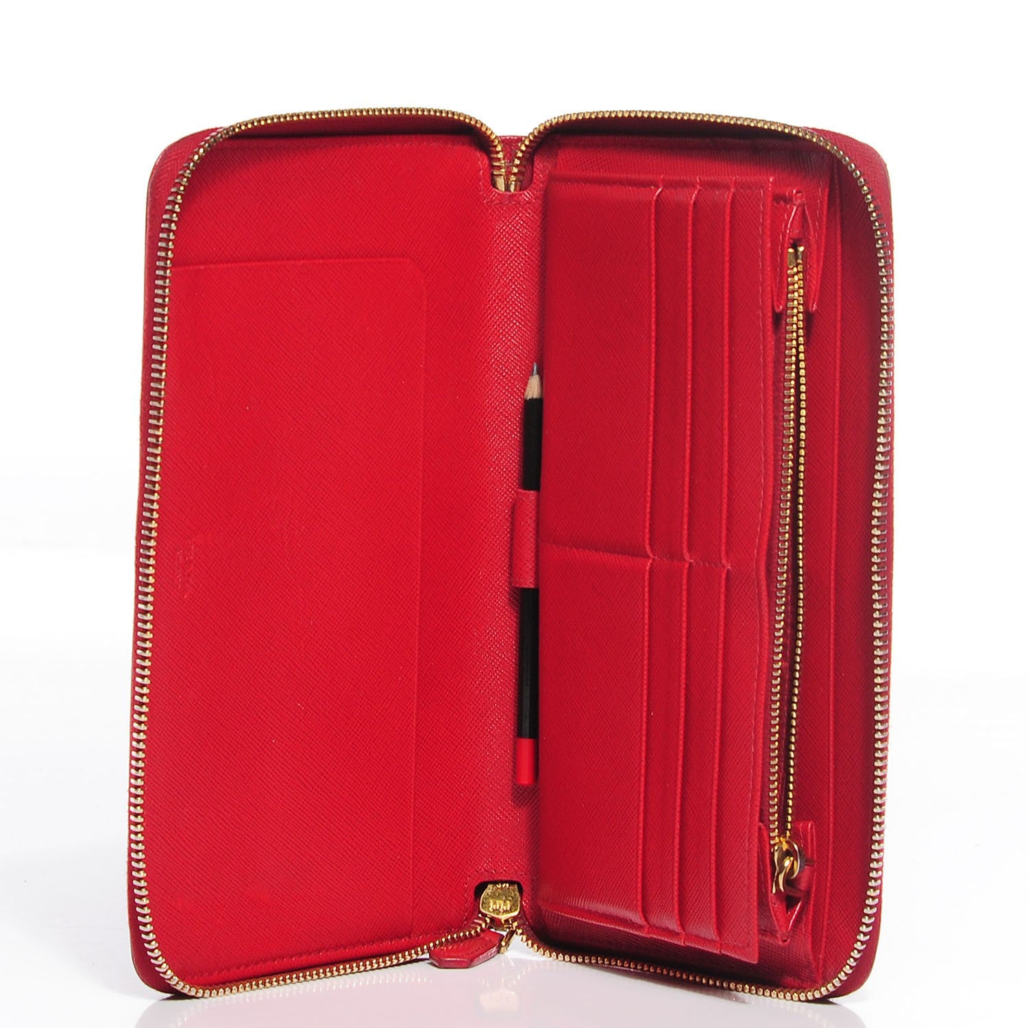 Prada Saffiano Metal Zip Around Wallet Fuoco 6 of 10
