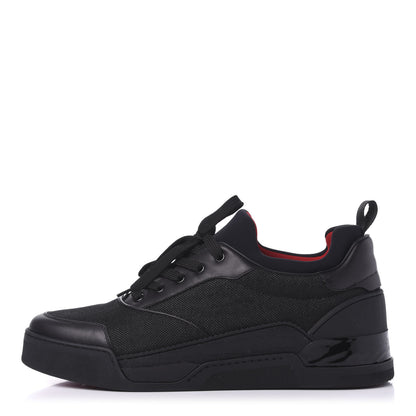 Christian Louboutin Calfskin Tisse Serre Patent Neoprene Mens Aurelien Flat Sneakers 46 Black 1 of 9