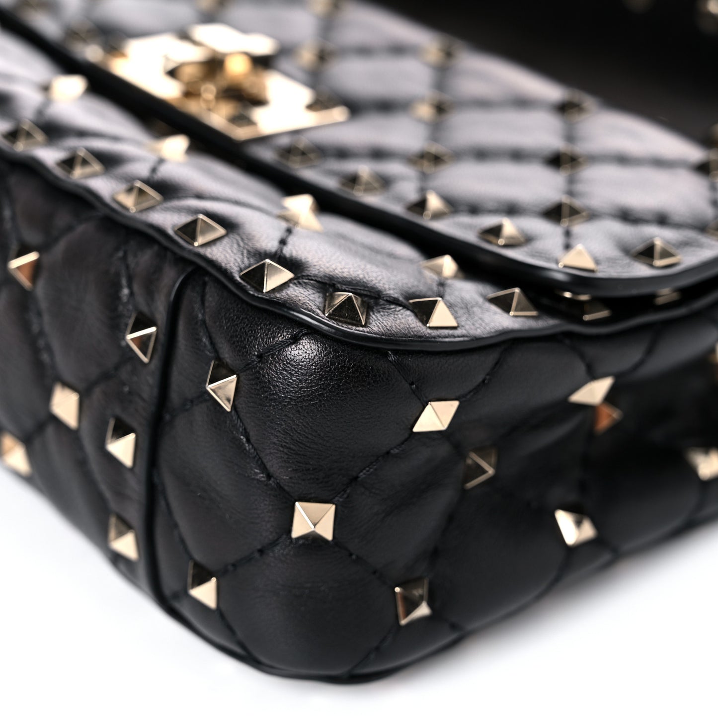 Lambskin Small Rockstud Spike Shoulder Bag Black