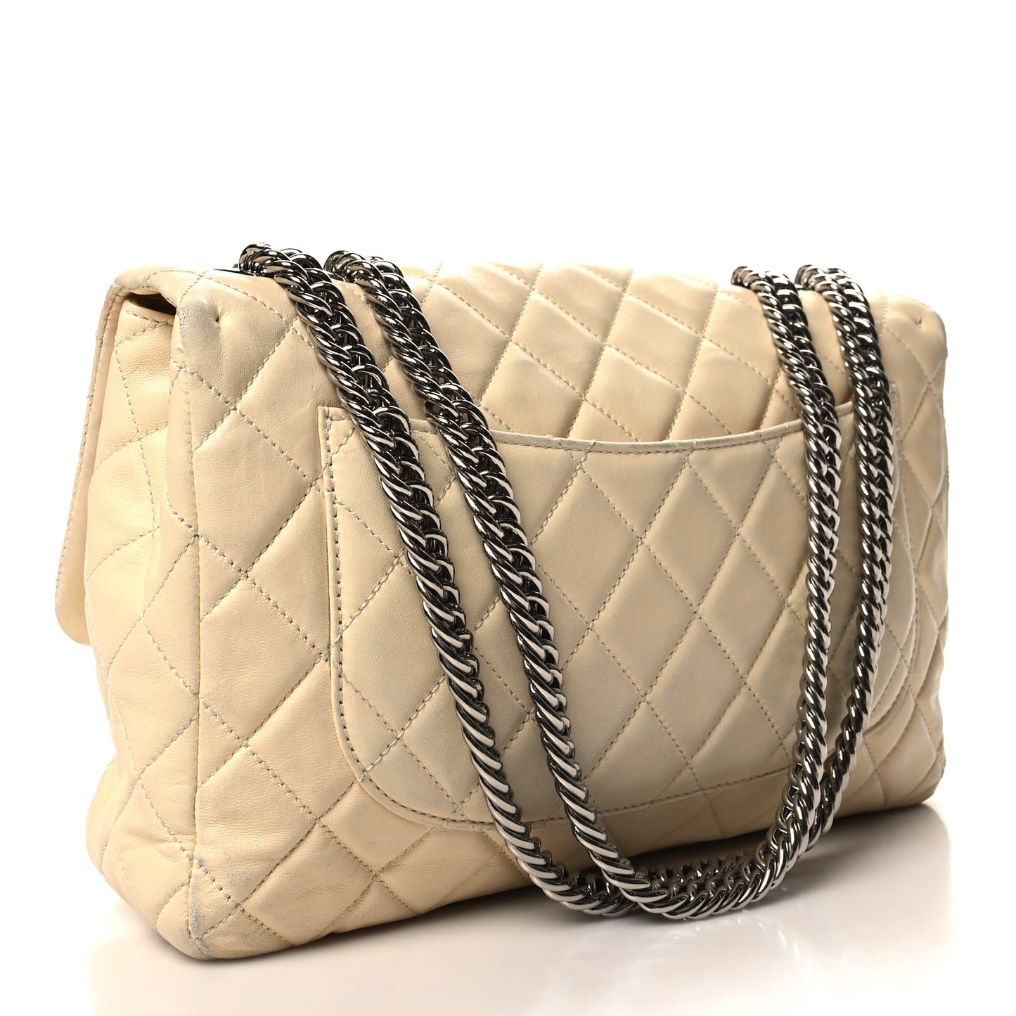 Washed Lambskin Quilted Jumbo Single Flap Bijoux Chain Ivory