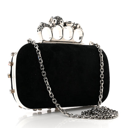 Alexander McQueen Velvet Crystal Skull Knuckle Chain Box Clutch Black 3 of 7