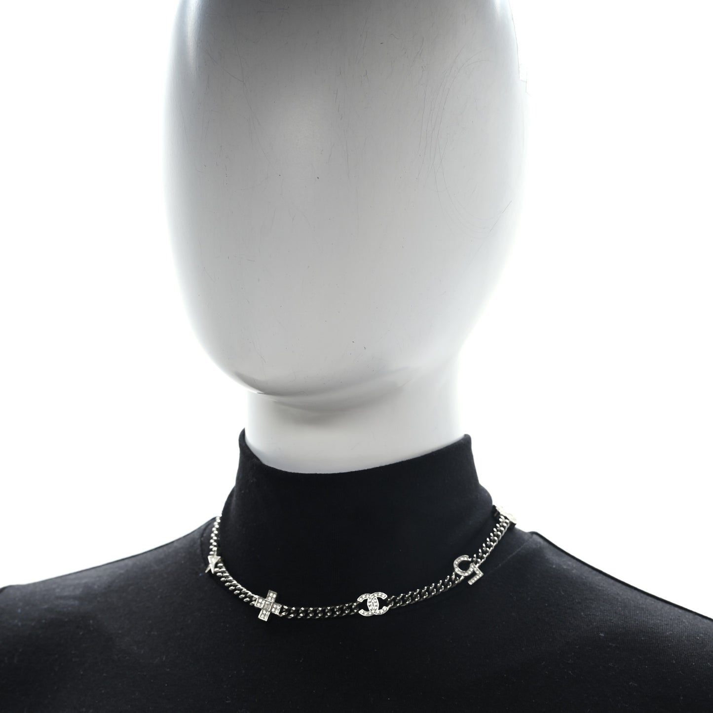 Crystal CC Lucky Symbols Choker Necklace Silver
