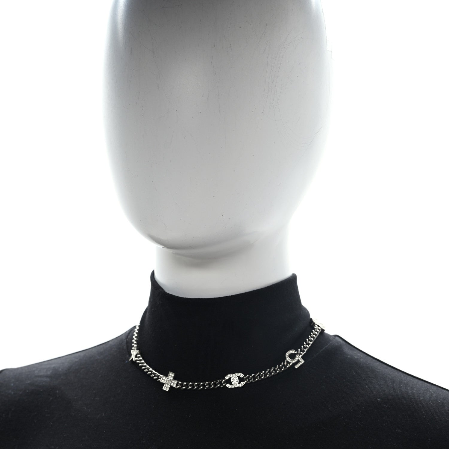 Chanel Crystal CC Lucky Symbols Choker Necklace Silver 2 of 5