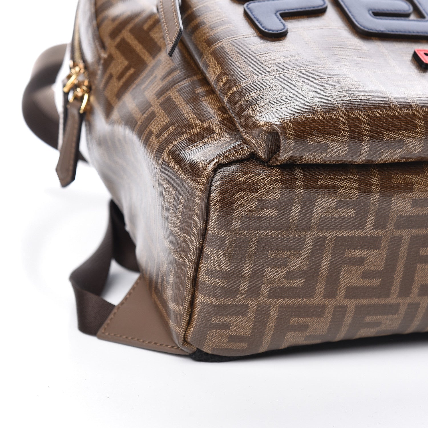 Fendi X FILA Glazed Fabric Vitello Century FF 1974 Mania Pouch Pocket Backpack Mogano Panna Blueberry 8 of 10