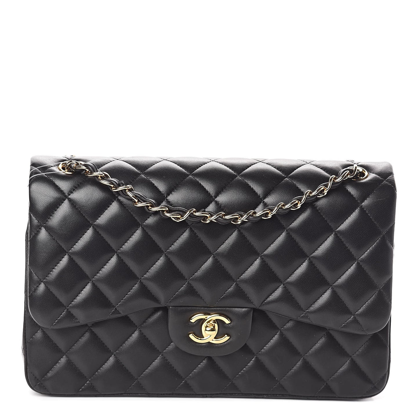Lambskin Quilted Jumbo Double Flap Black