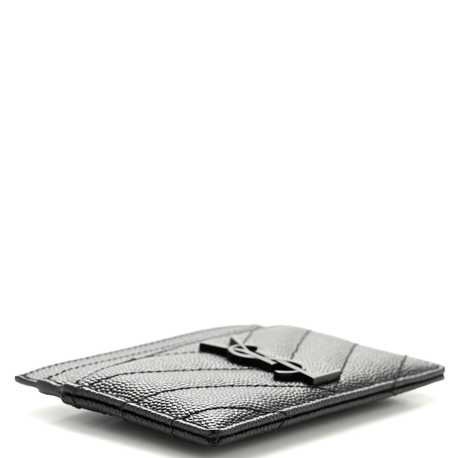 Saint Laurent Grain De Poudre Matelasse Chevron Monochrome Monogram Credit Card Case Black 4 of 8
