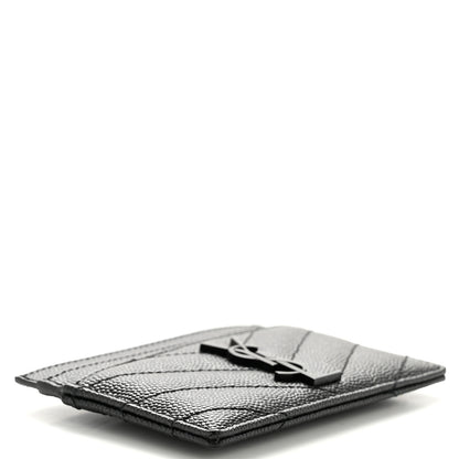 Saint Laurent Grain De Poudre Matelasse Chevron Monochrome Monogram Credit Card Case Black 4 of 8