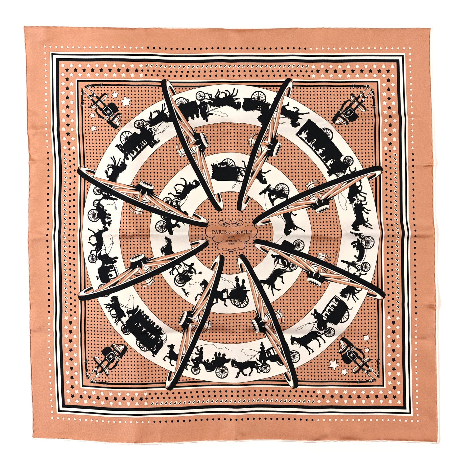 Hermes Silk Paris Qui Roule Bandana Scarf 55 Blush White Black 1 of 4