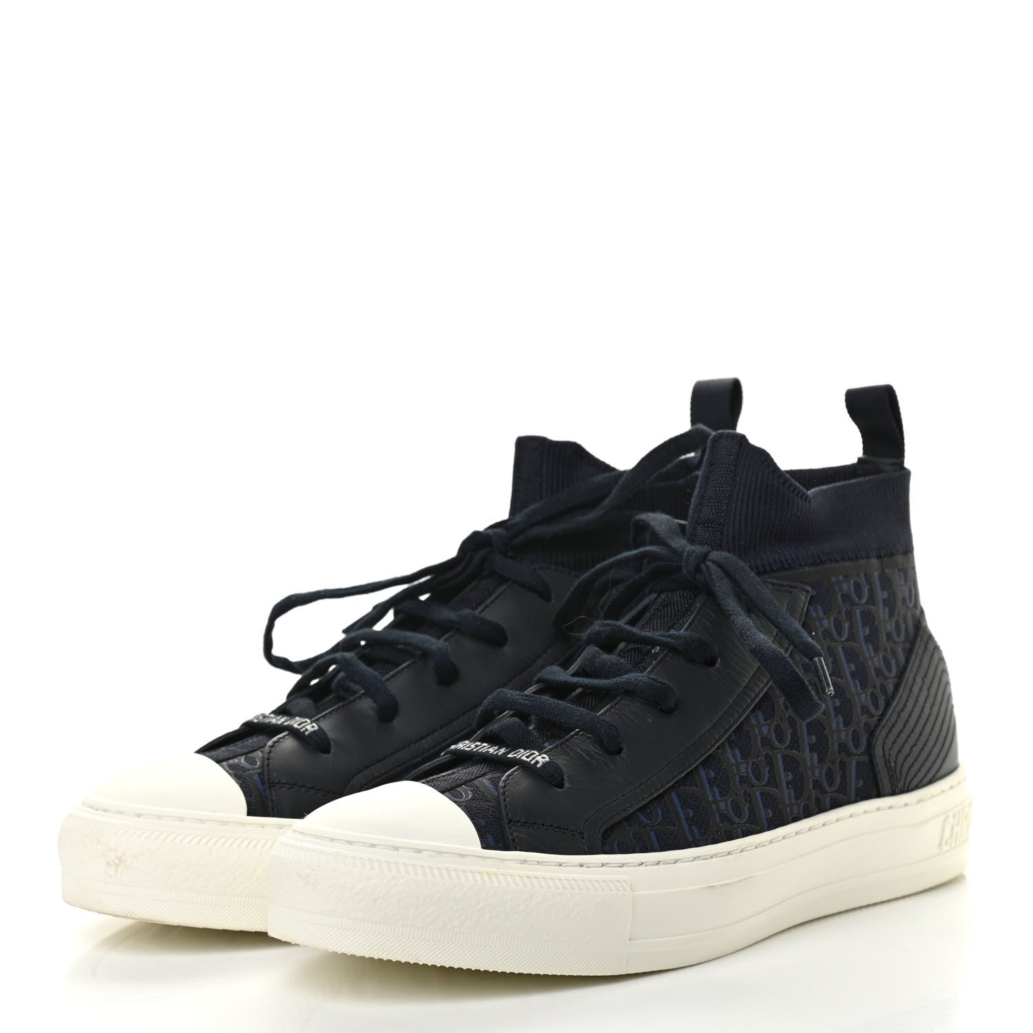 Christian Dior Technical Mesh Calfskin Womens Oblique Walk'N'Dior High Top Sneakers 39.5 Deep Blue 3 of 7