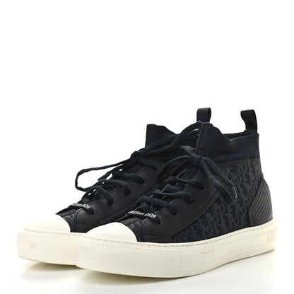 Christian Dior Technical Mesh Calfskin Womens Oblique Walk'N'Dior High Top Sneakers 39.5 Deep Blue 3 of 7