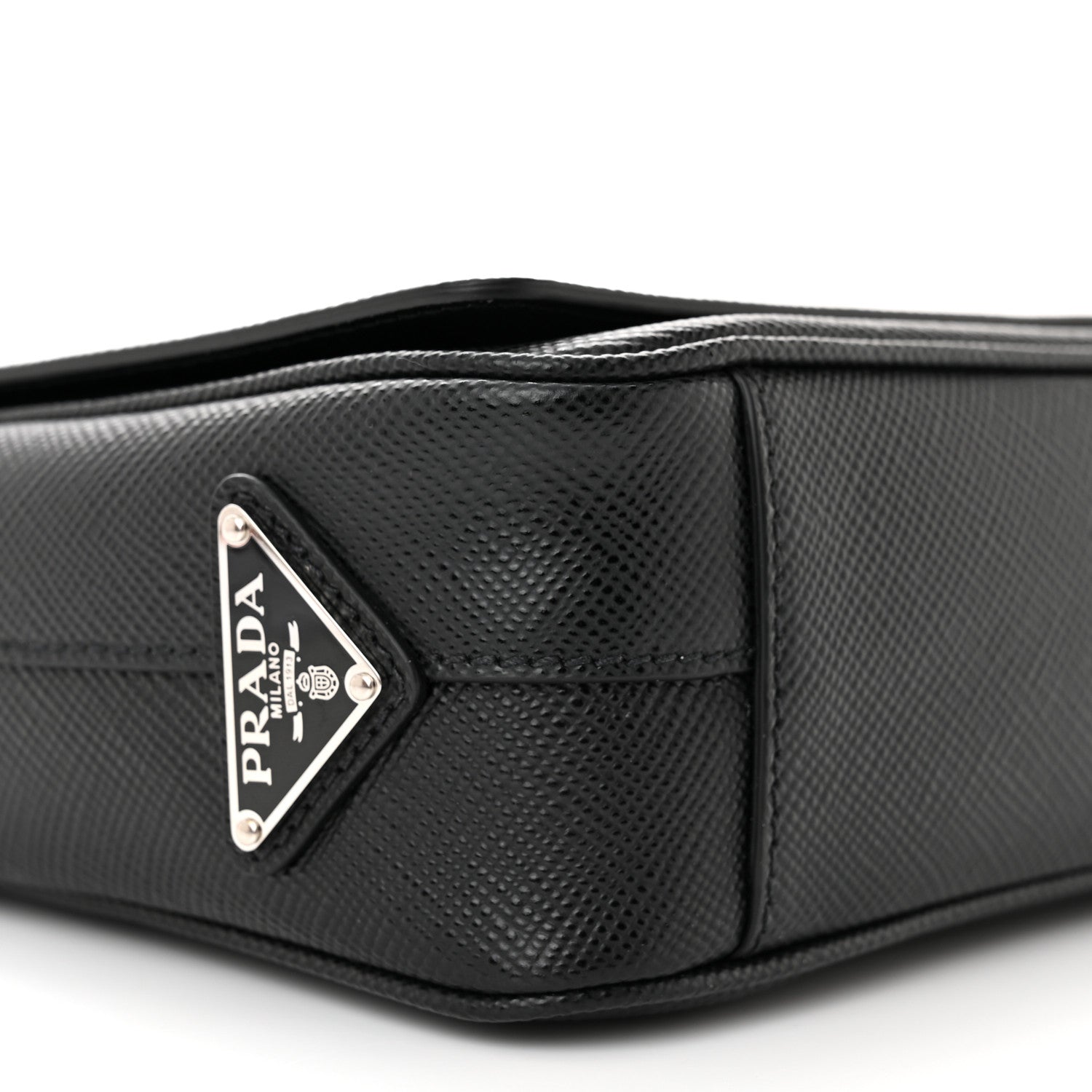 Prada Saffiano Cuir Triangle Logo Embossed Flap Crossbody Black 8 of 9