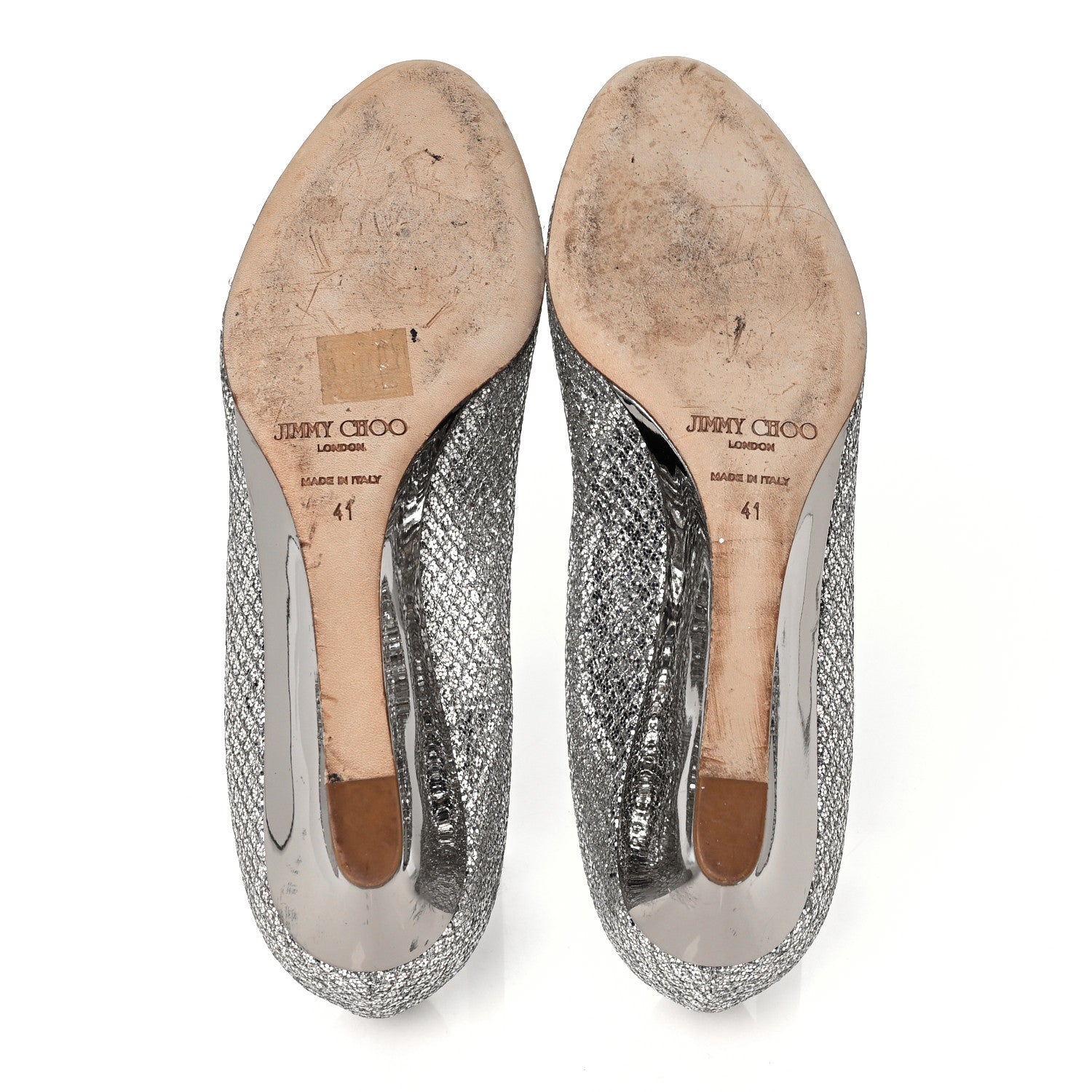 Jimmy Choo Glitter Fabric Baxen Peep Toe Wedges 41 Silver Gold 6 of 8