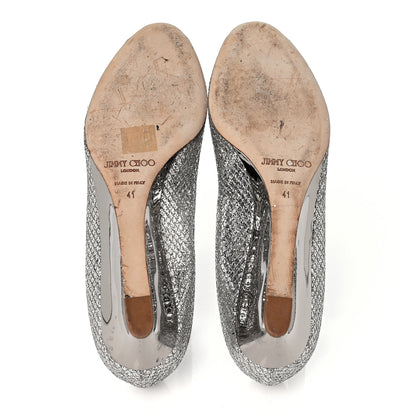 Jimmy Choo Glitter Fabric Baxen Peep Toe Wedges 41 Silver Gold 6 of 8