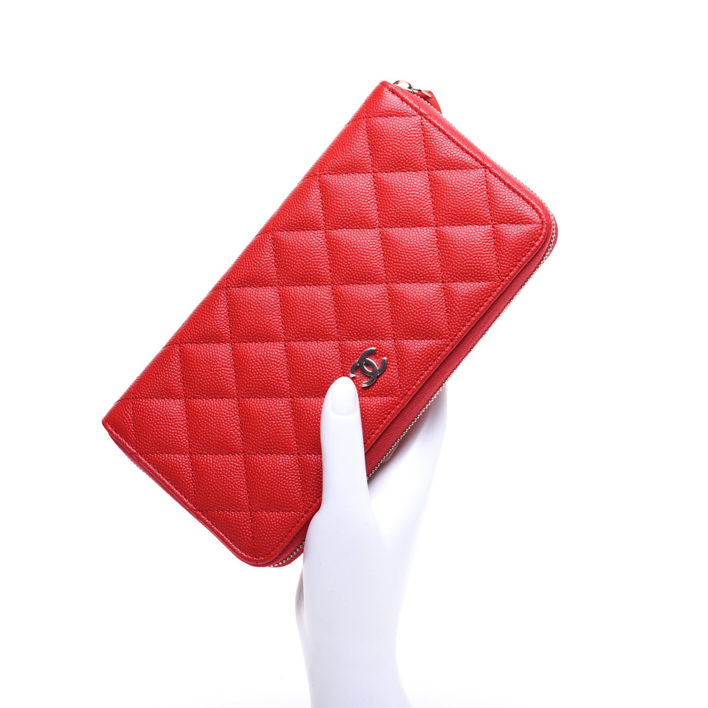 Caviar Quilted Long Zip Around Wallet Red