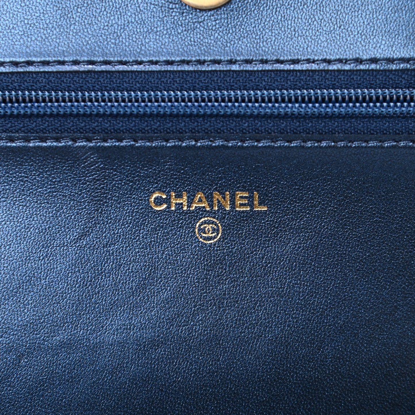 Metallic Lambskin Quilted Boy Wallet On Chain WOC Blue