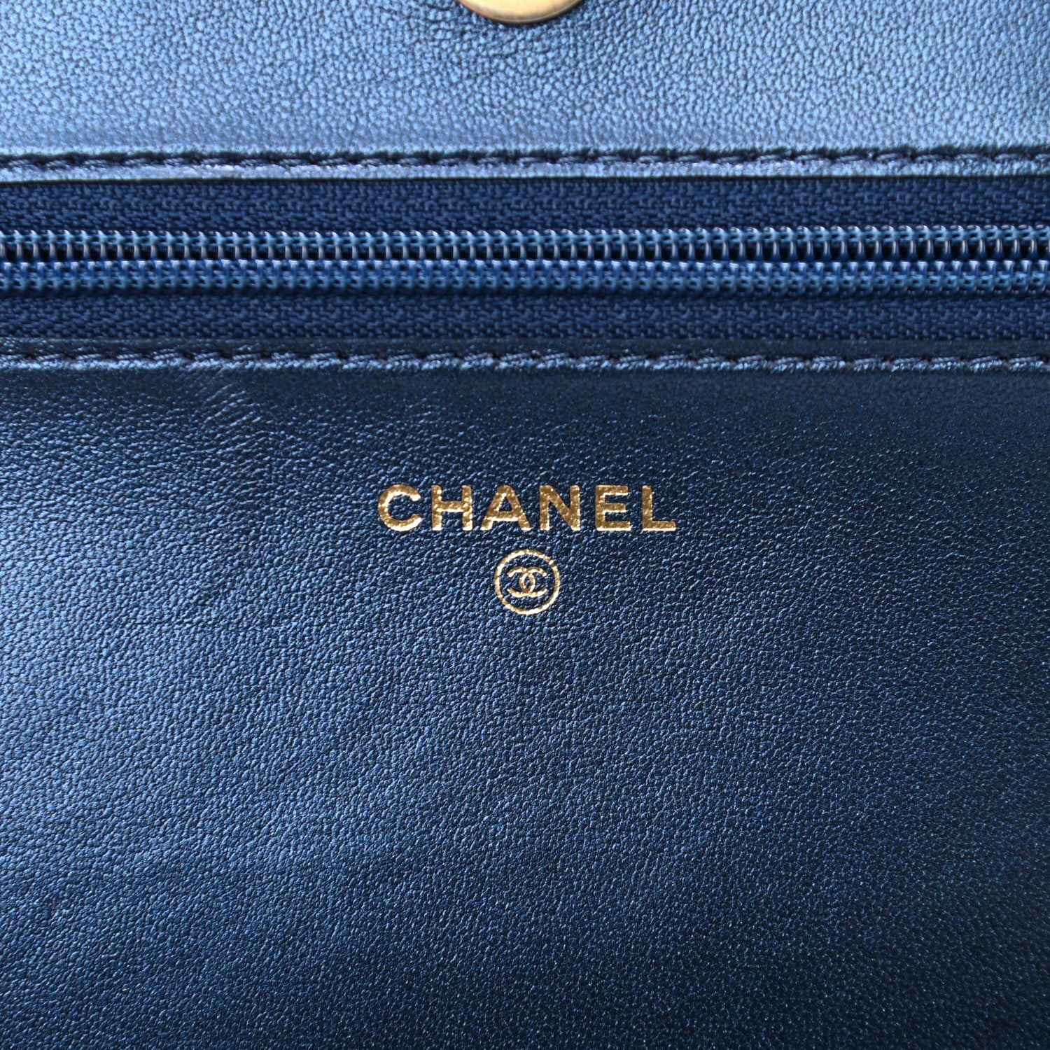 Chanel Metallic Lambskin Quilted Boy Wallet On Chain WOC Blue 6 of 15