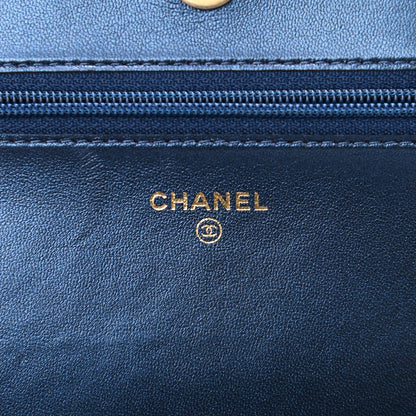 Chanel Metallic Lambskin Quilted Boy Wallet On Chain WOC Blue 6 of 15