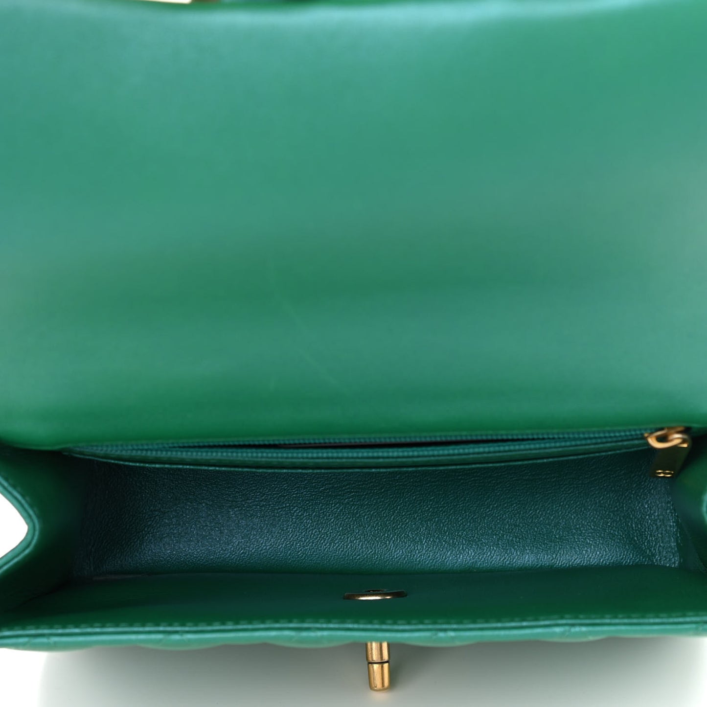 Iridescent Lambskin Quilted Mini Top Handle Rectangular Flap Green