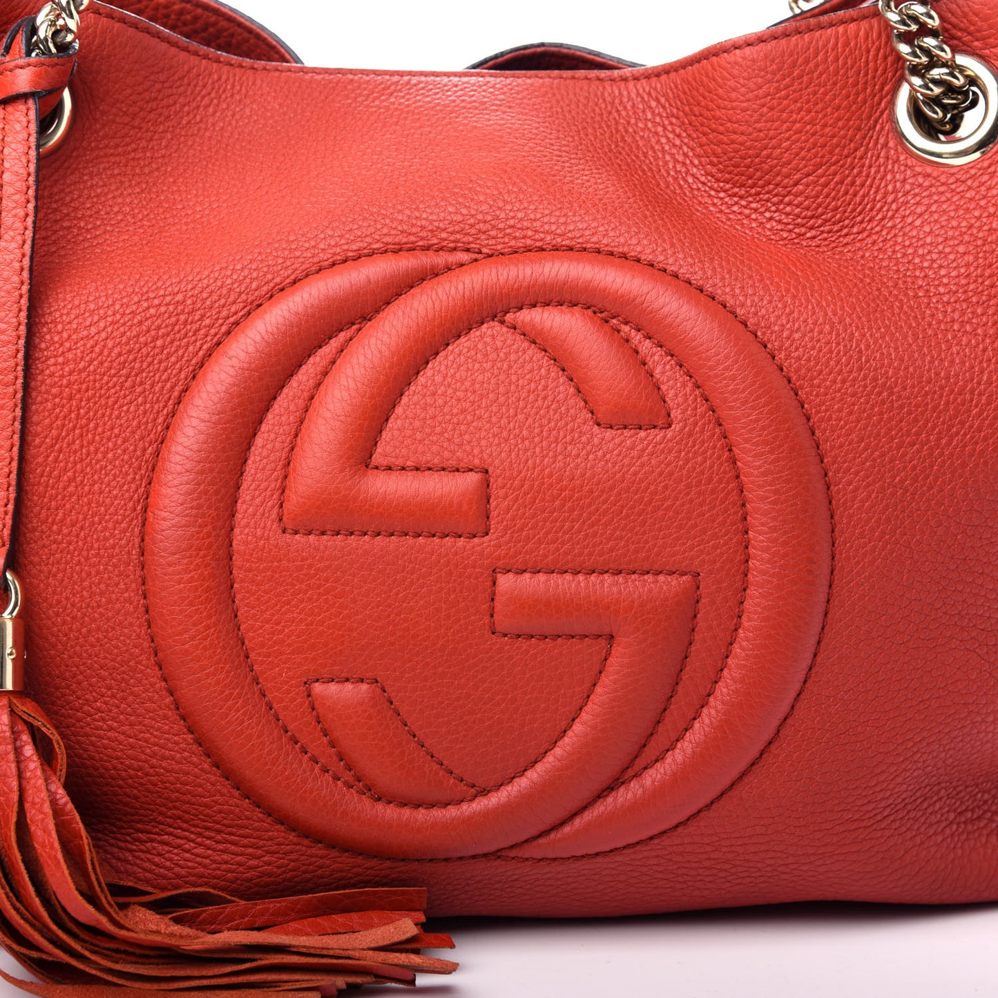Pebbled Calfskin Medium Soho Chain Shoulder Bag Tabasco Red