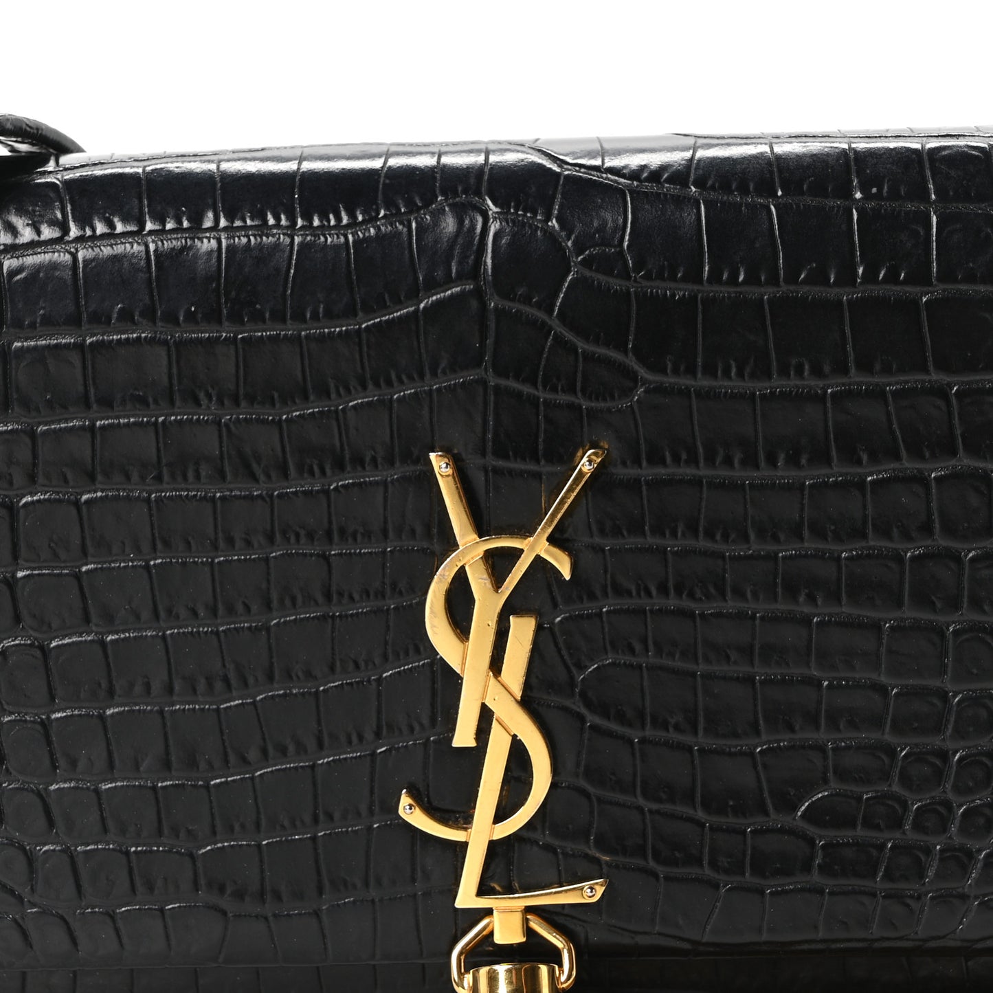 Calfskin Crocodile Embossed Kate Monogram Tassel Chain Wallet Black