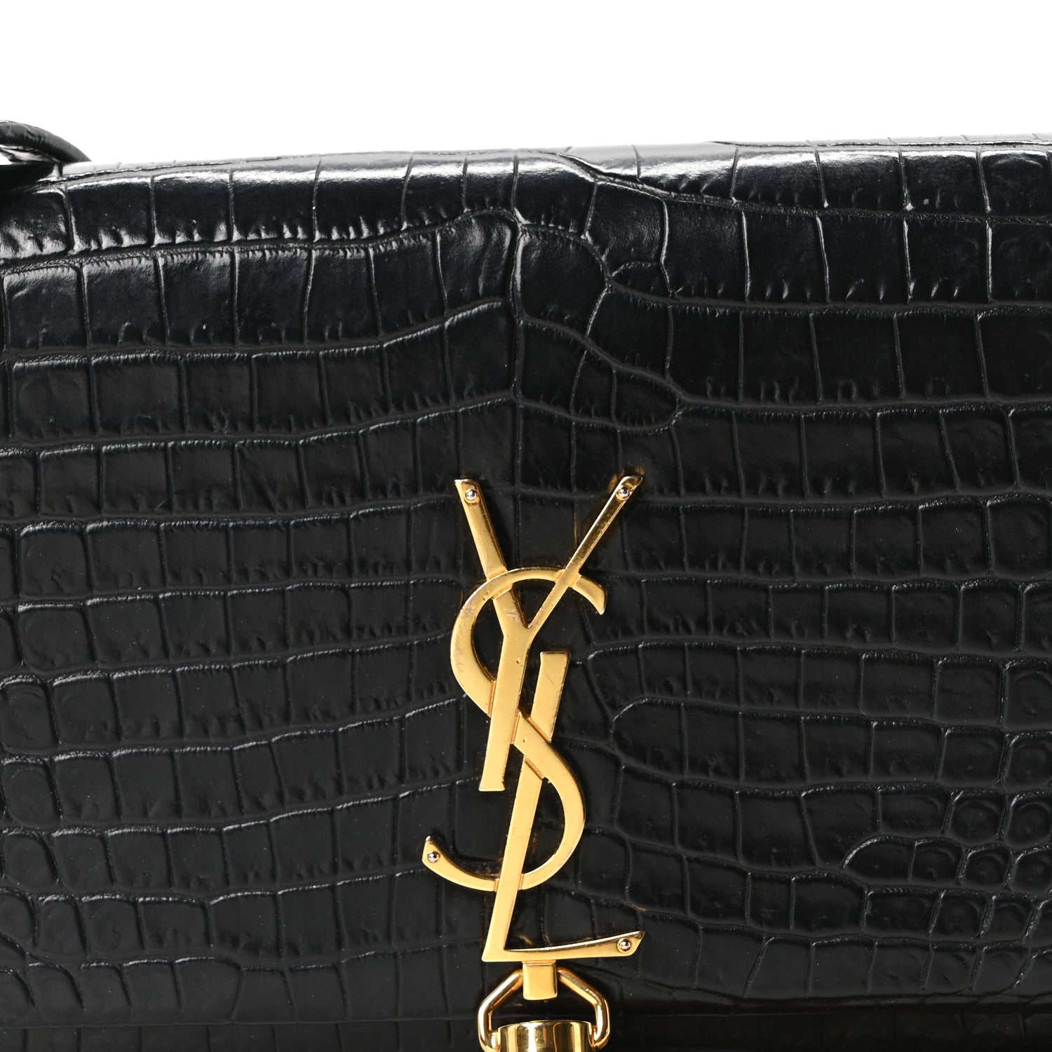 Saint Laurent Calfskin Crocodile Embossed Kate Monogram Tassel Chain Wallet Black 7 of 9