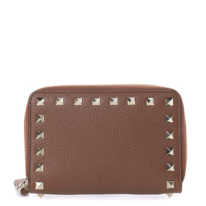 Valentino Garavani Pebbled Calfskin Rockstud Compact Zip Around Wallet Bright Cognac 1 of 5