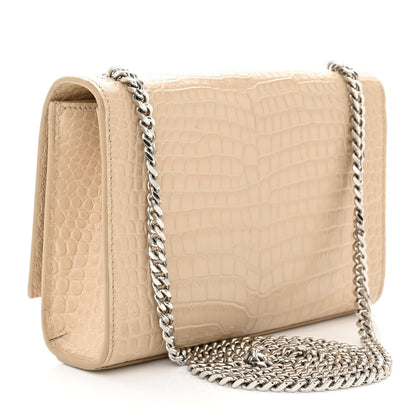 Saint Laurent Calfskin Crocodile Embossed Small Classic Monogram Kate Tassel Satchel Nude Powder 3 of 10