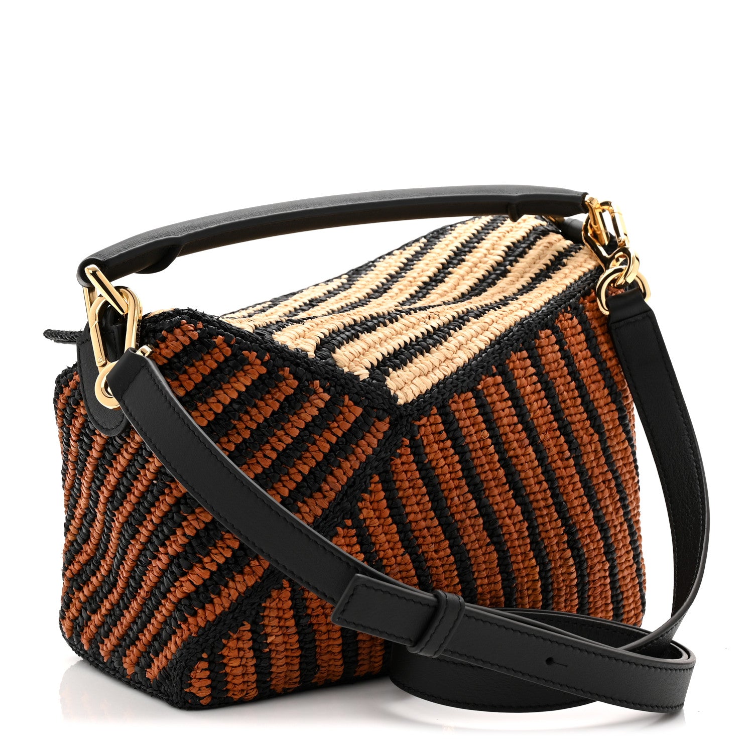 Loewe Raffia Calfskin Small Puzzle Edge Bag Natural Honey Gold 3 of 9