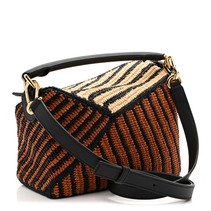 Loewe Raffia Calfskin Small Puzzle Edge Bag Natural Honey Gold 3 of 9