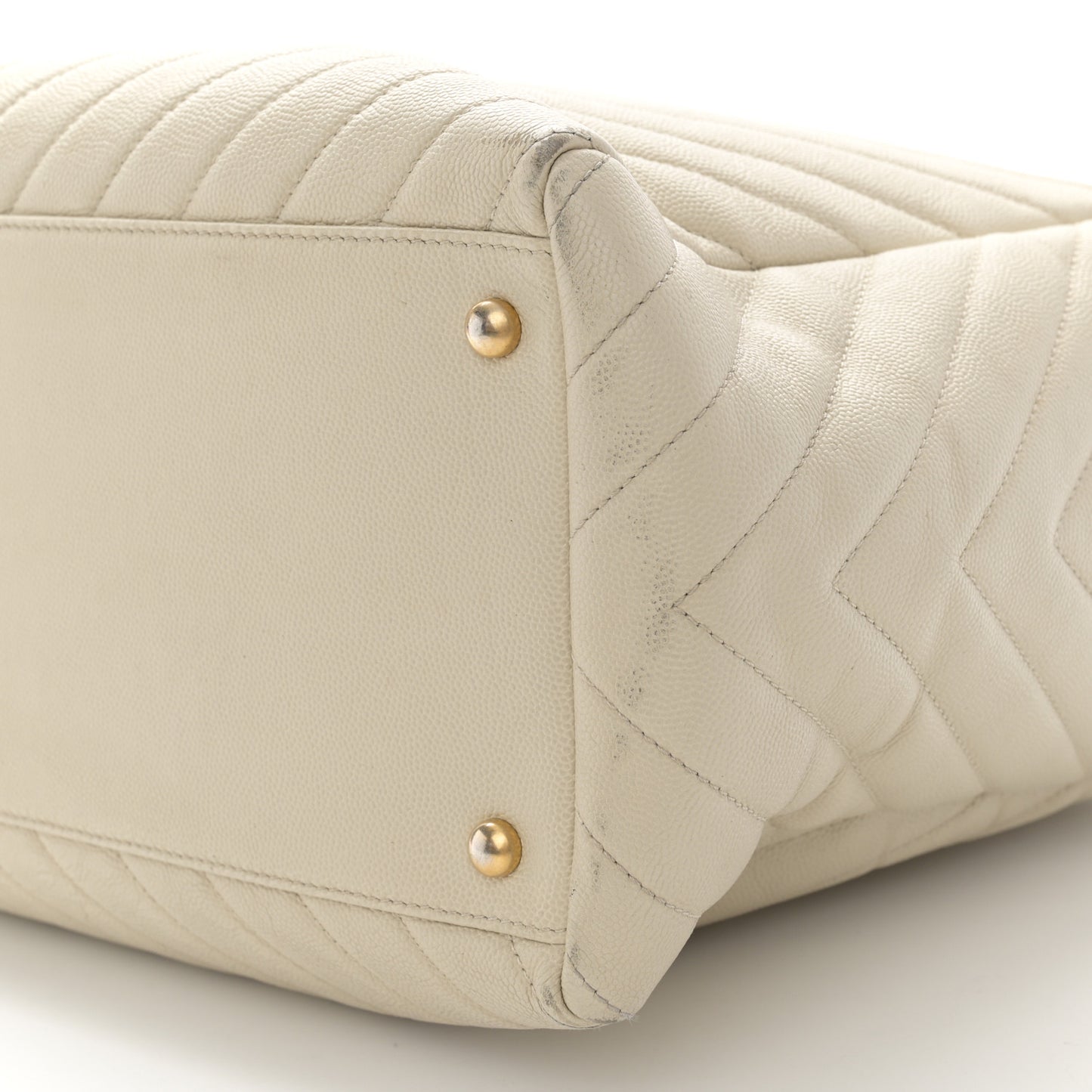 Caviar Chevron Quilted Coco Handle Shopping Tote Ivory