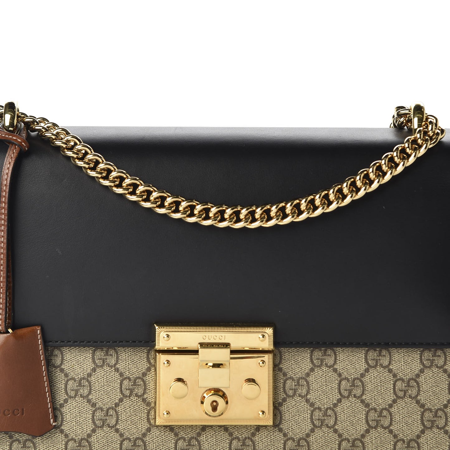 GG Supreme Monogram Calfskin Medium Padlock Shoulder Bag Beige Black Cuir