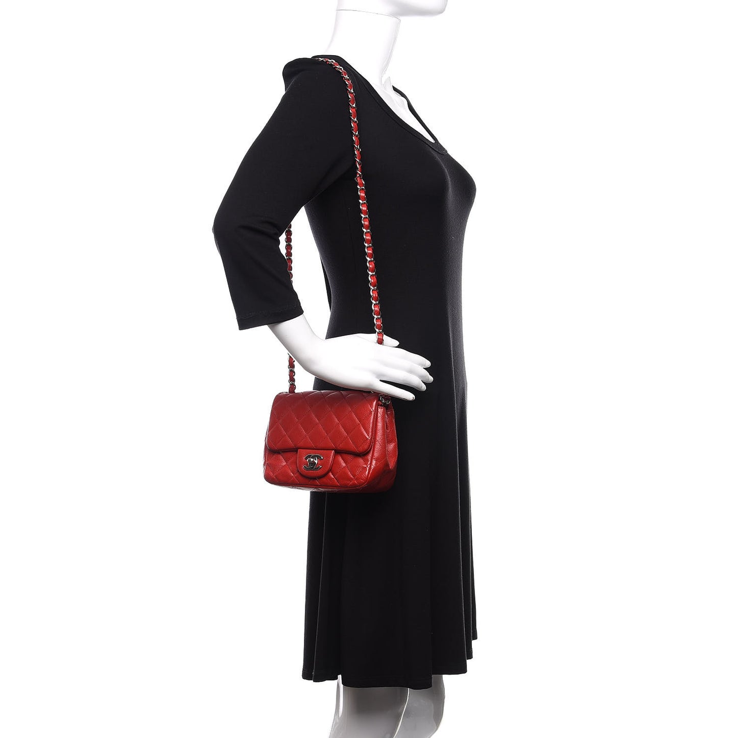 Caviar Quilted Mini Square Flap Red