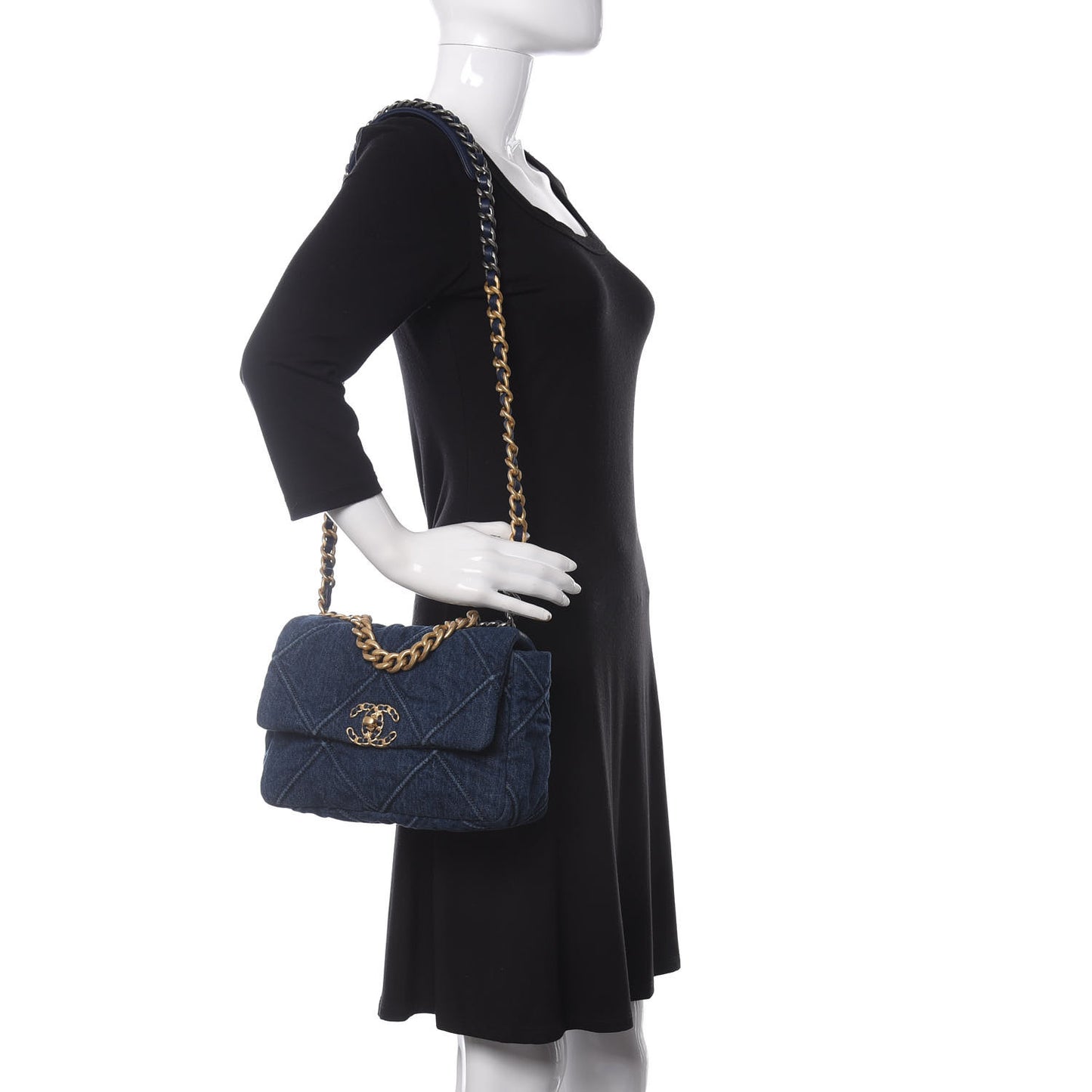 Denim Quilted Medium Chanel 19 Flap Blue