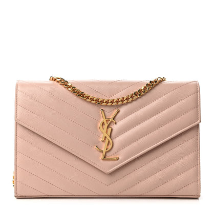 Saint Laurent Grain De Poudre Matelasse Chevron Monogram Chain Wallet Pale Pink 1 of 12