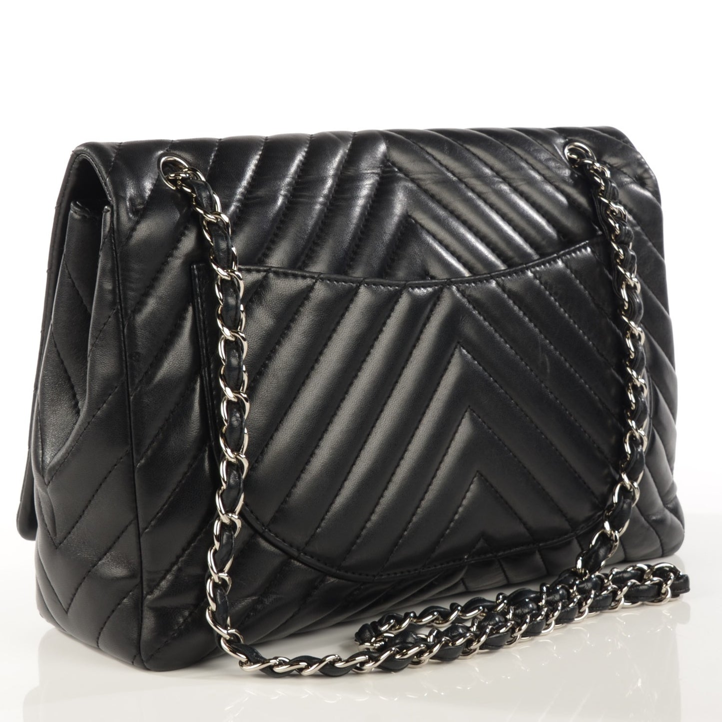 Lambskin Chevron Quilted Maxi Flap Black