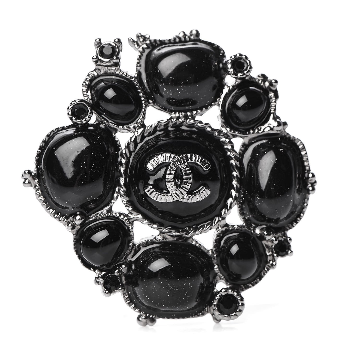Glitter Enamel CC Brooch Black
