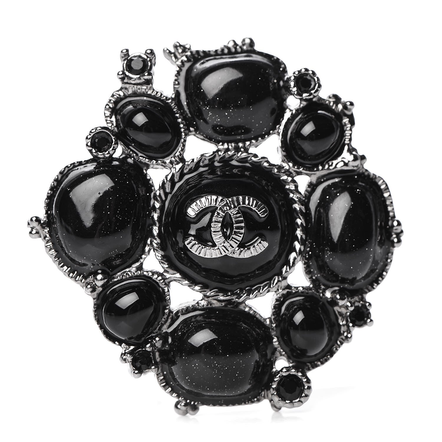 Chanel Glitter Enamel CC Brooch Black 1 of 5