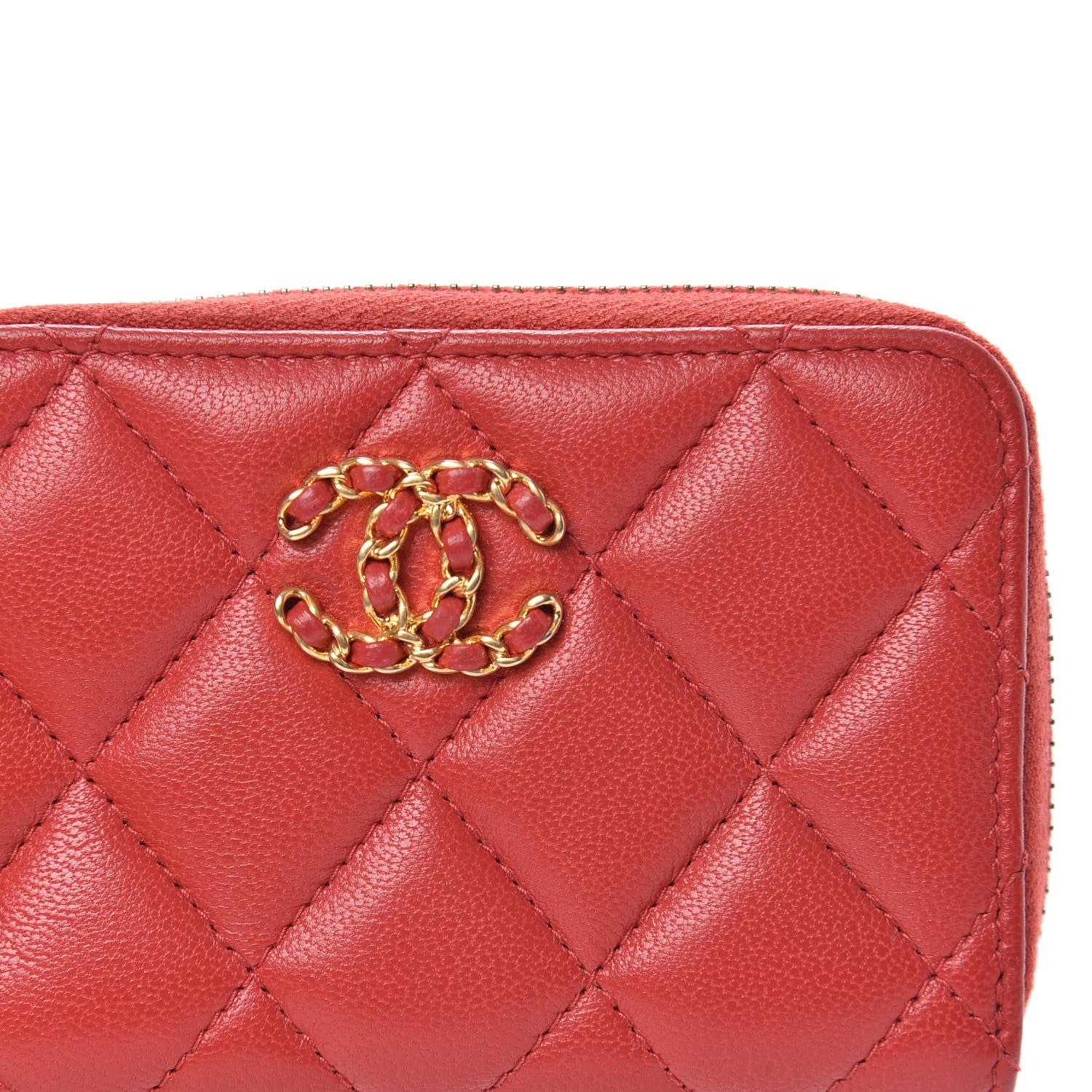 Chanel Lambskin Quilted Chanel 19 Zip Around Card Holder Red 8 of 9