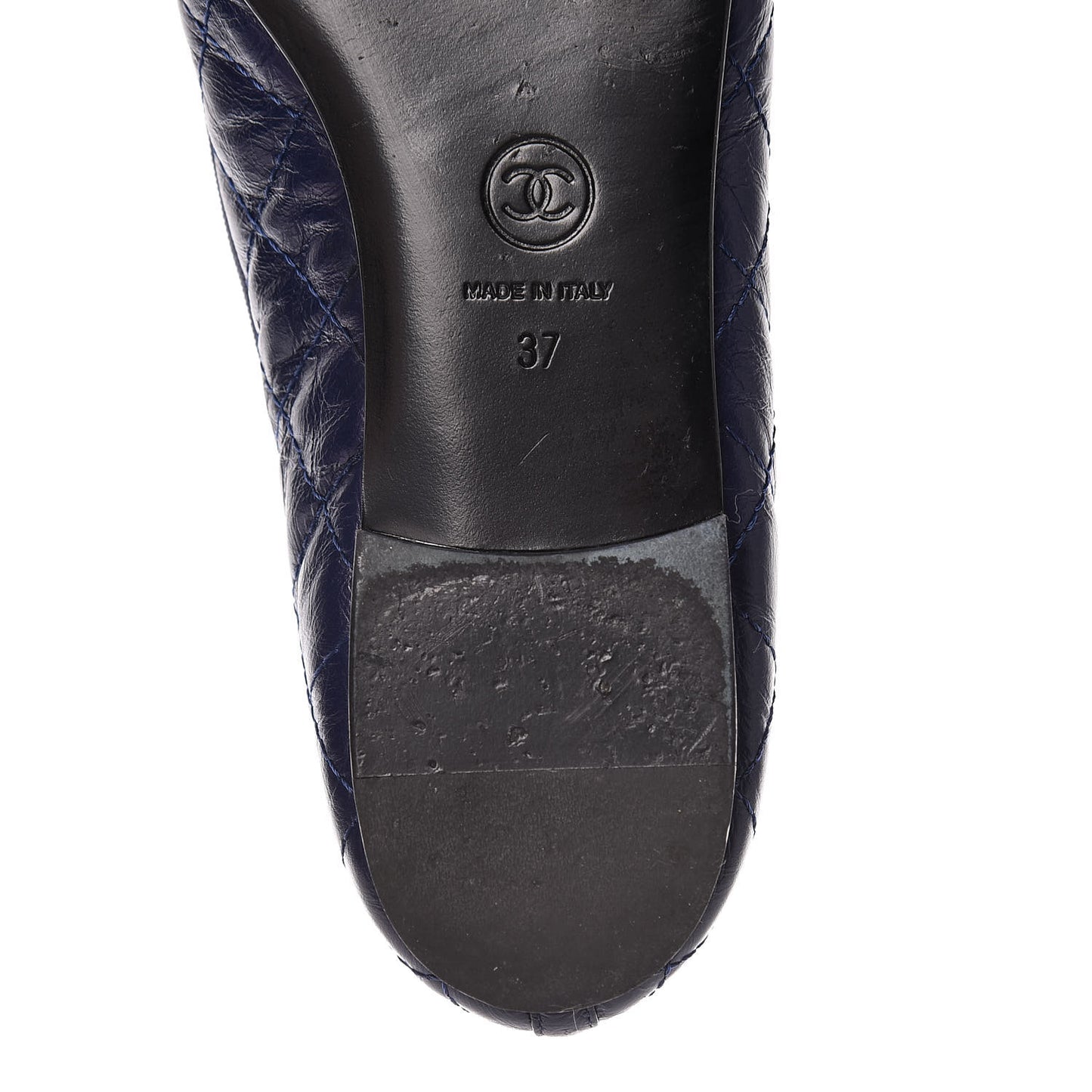 Aged Calfskin Quilted Cap Toe Ballerina Flats 37 Navy