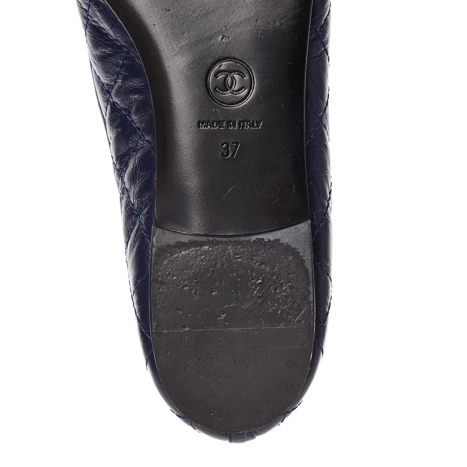 Chanel Aged Calfskin Quilted Cap Toe Ballerina Flats 37 Navy 11 of 14