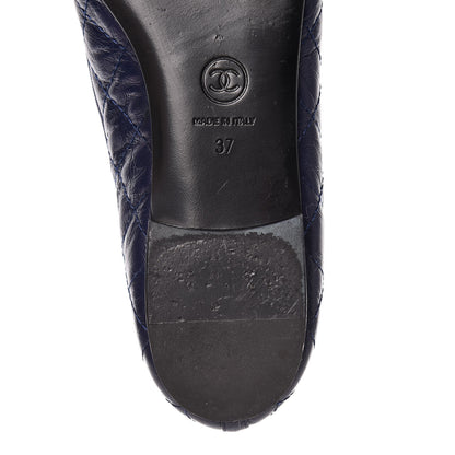 Chanel Aged Calfskin Quilted Cap Toe Ballerina Flats 37 Navy 11 of 14